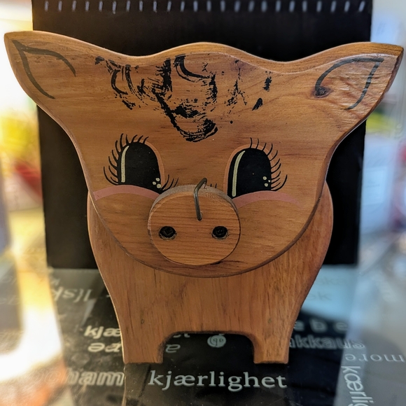 handmade - Mennonite Other - Vintage (1990) Handmade Wooden Pig Piggy Bank.